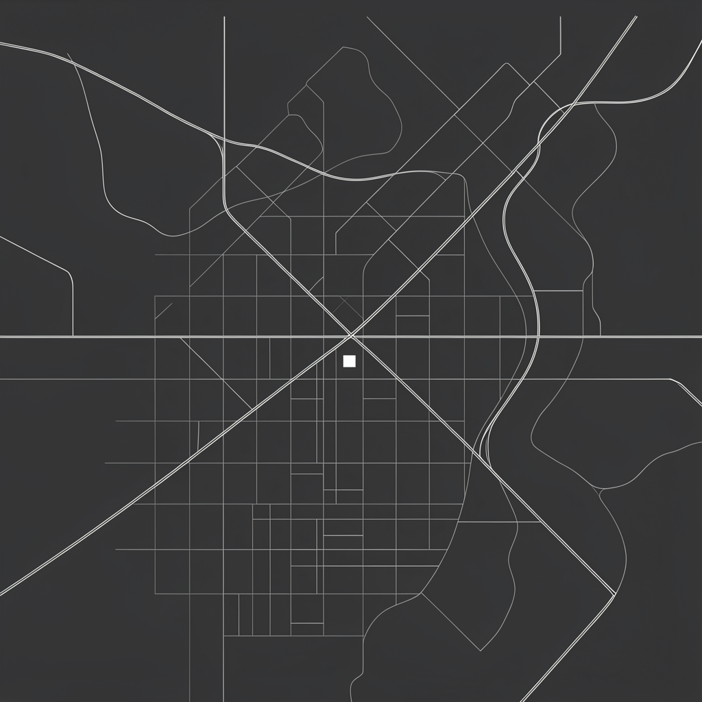 Mapa esquemático minimalista com a localização das instalações
